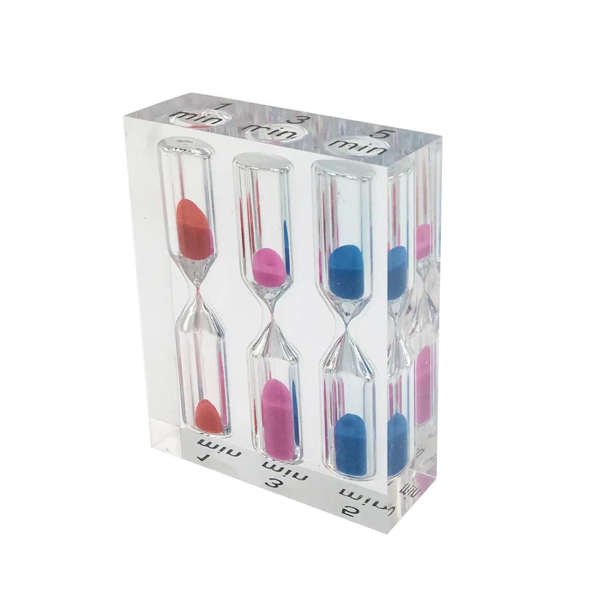 3Pcs Water Crystal Sandglass Sand Timer Red Pink 3Min Blue 5Min Acrylic Hourglass Concentration Training Home Kitchen