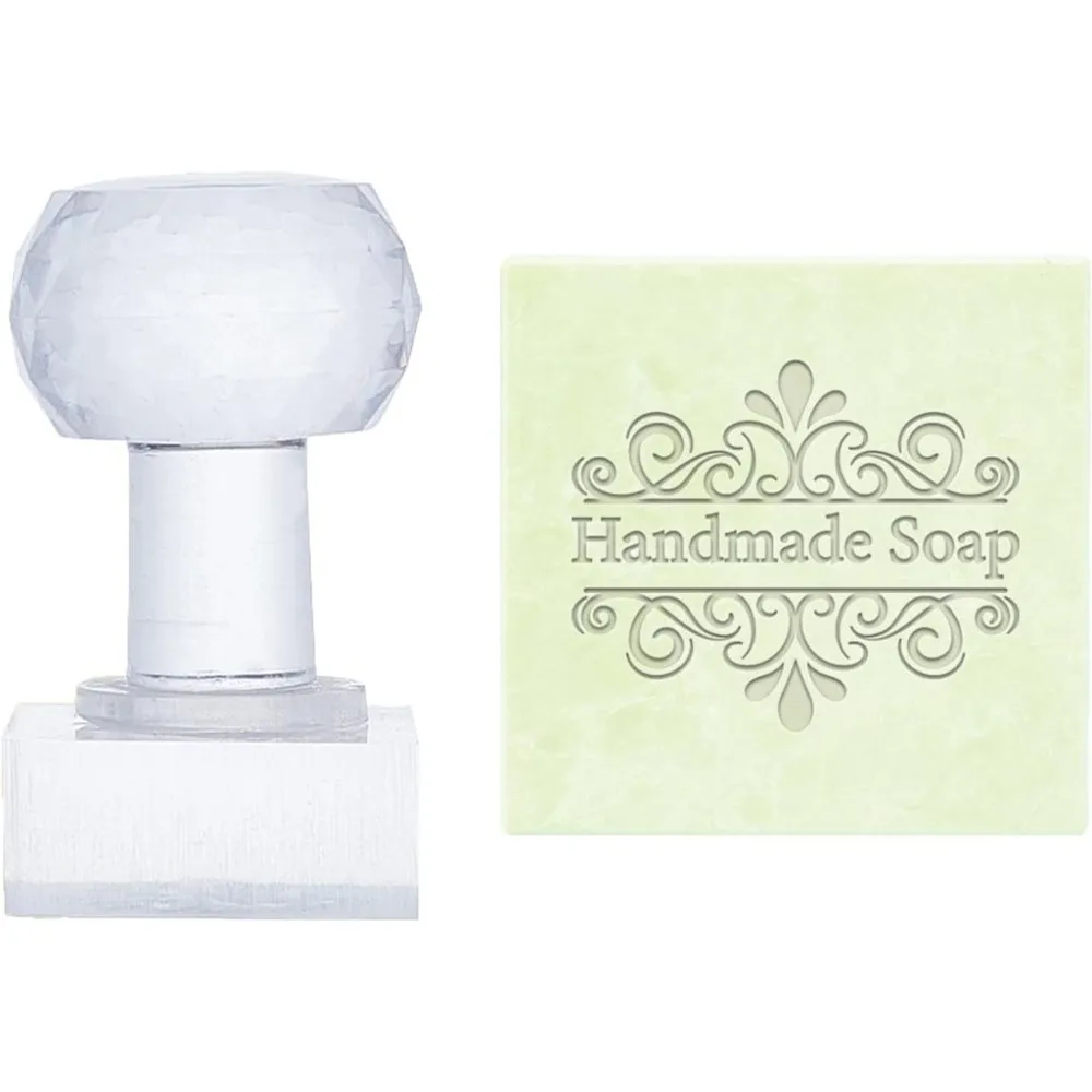 1pc Flower Acrylic Stamp with Handle - Round Soap Chapter Imprint Stamp for Handmade Soap Cookie Clay Pottery Making Projects