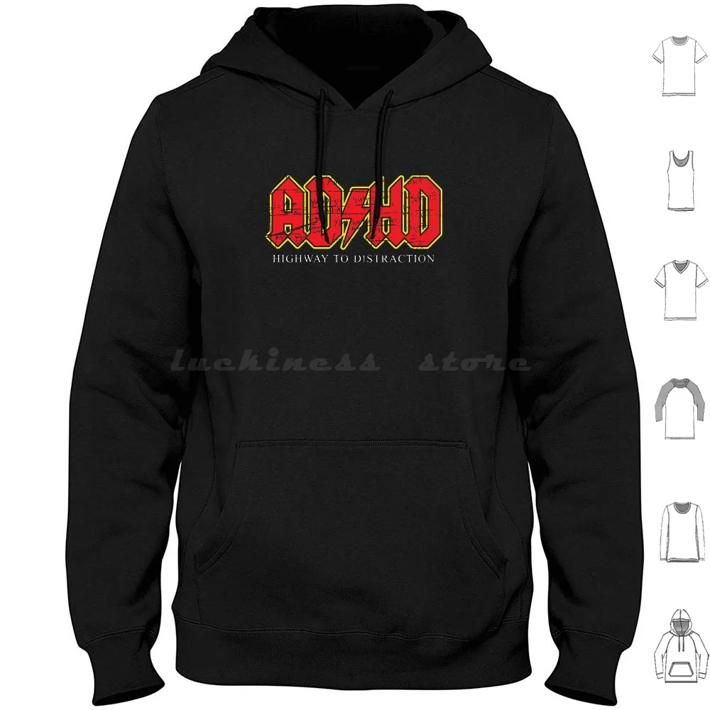 Adhd Hoodies Long Sleeve Parody Hell Highway To Bon Metal Heavy Metal Back In Black Highway To Hell Angus Young Band