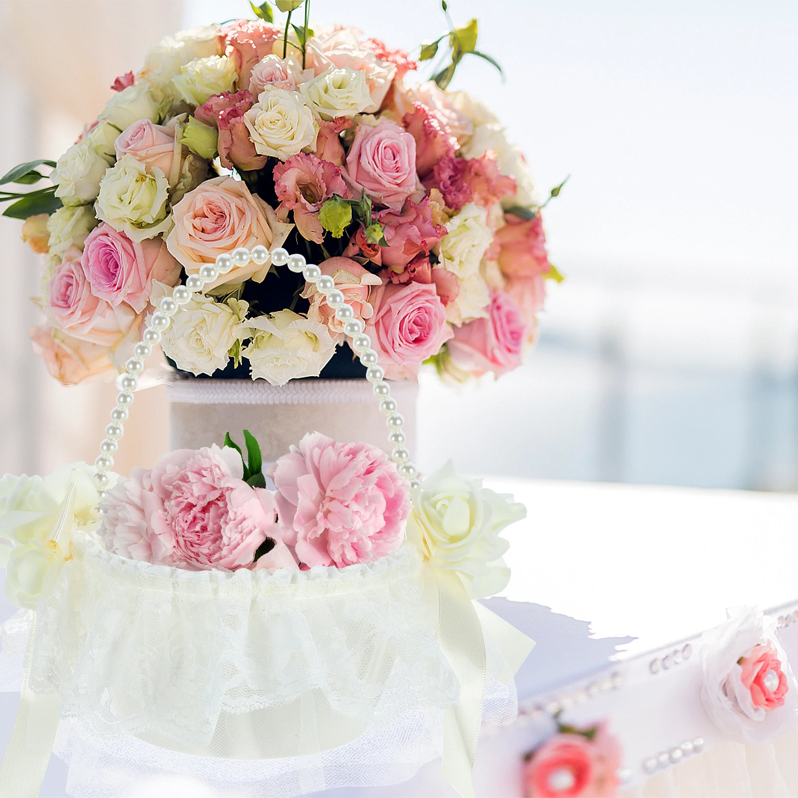 

Wedding Basket With Handle For Flower Girl Portable Rustic Wedding Party Decoration Flower Petal Candy Fruit Storage