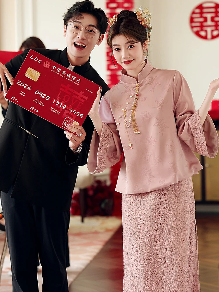 

Новое китайское свадебное платье 2025 года, новый дизайн, для невесты, на помолвку, банкетное, женский ретро-комплект из двух предметов, весна