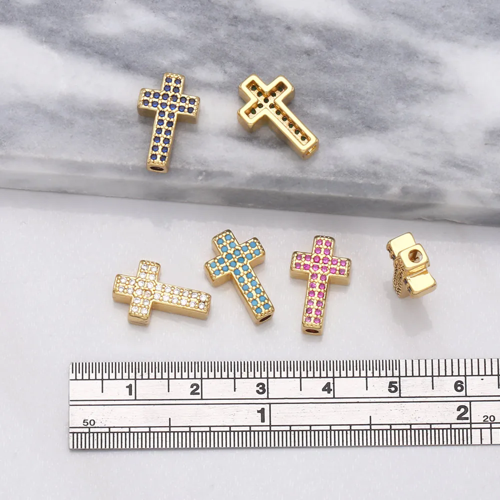 OCESRIO Multiple Color Small Cross Charms for Bracelete CZ Copper Gold Plated Jewelry Making Accessories Wholesale chma167