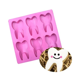 6 Hole Tooth Silicone Mold Chocolate Fondant Cake Mould 3D Tooth Shaped Mold Cake Bakeware Biscuit Candy Ice Cube Soap DIY Tool