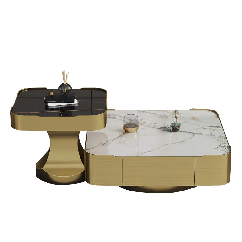 

Square arc combination coffee table oval special-shaped rock slab living room small apartment high-end coffee table size high