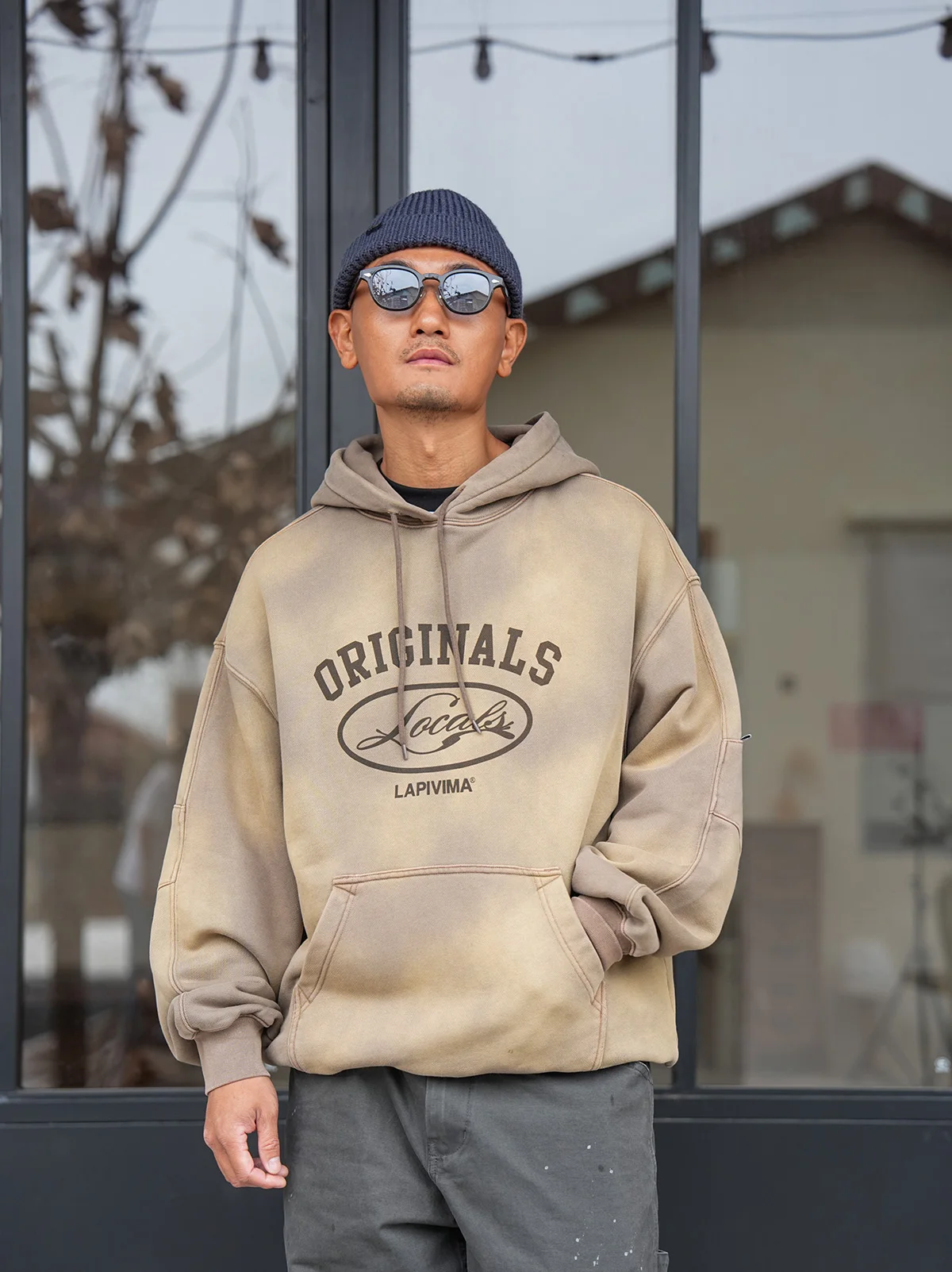 

LAPIVIMA Heavyweight Spray Dye Hooded Sweatirt Vintage Printed Casual Cotton Long Sve ex Hoodie for Daily Wear