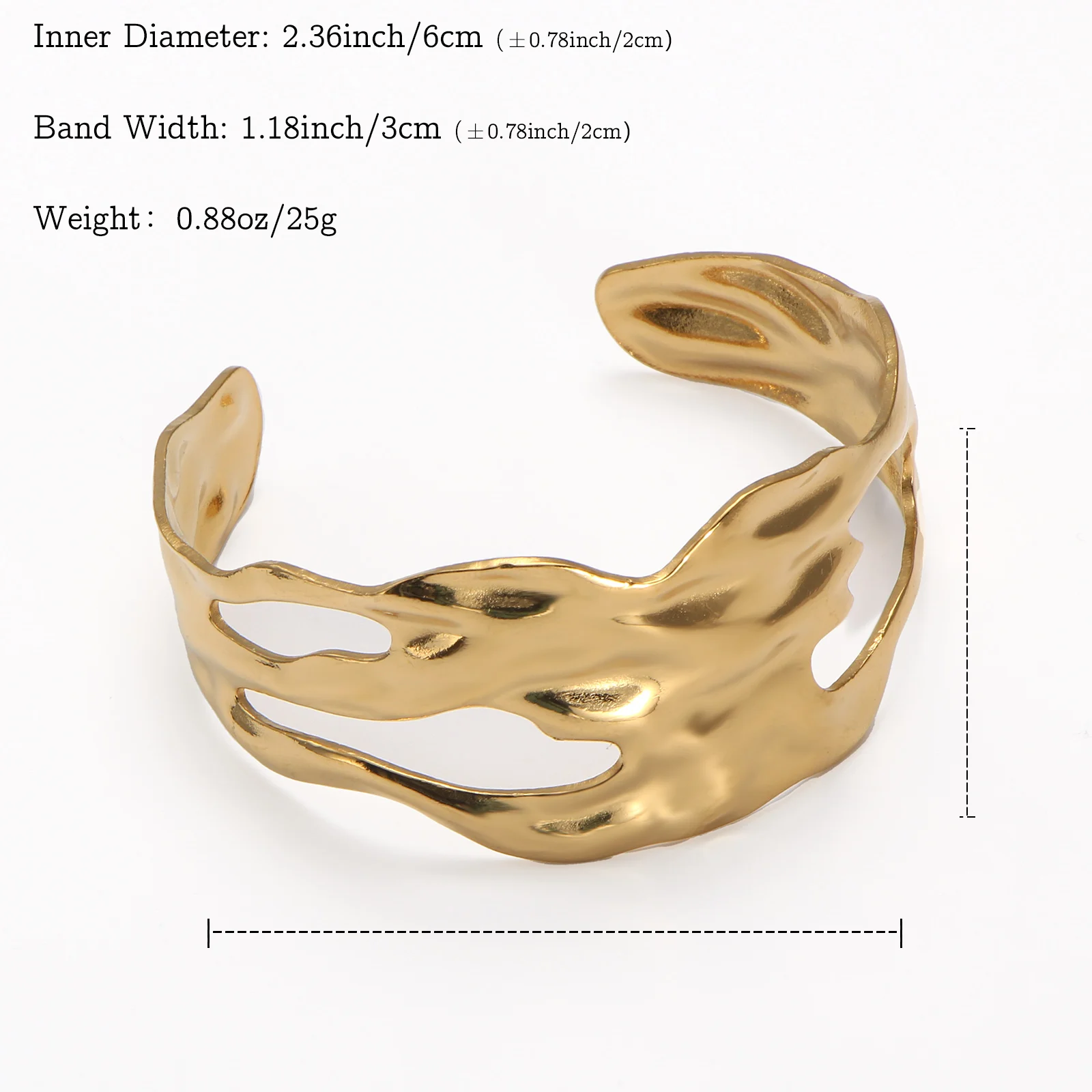 Vintage Textured Hollow Out Cuff 304 Stainless Steel Abstract Retro Bracelet