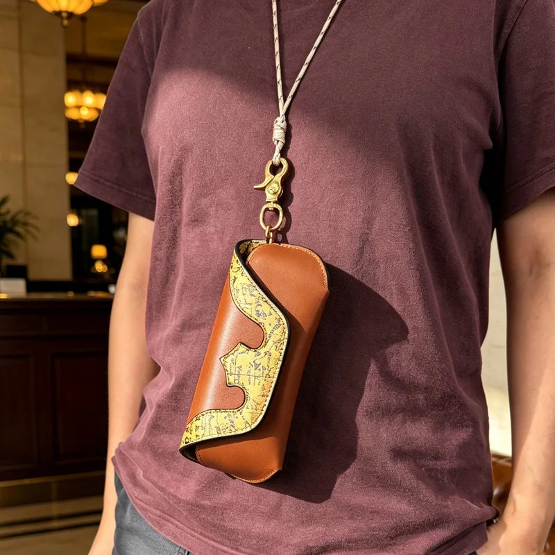 Handmade 1PC Top Layer Cow Leather Glasses Cover Case Storage Bag Sunglasses Protective Box Eyeglasses Holder Men Women