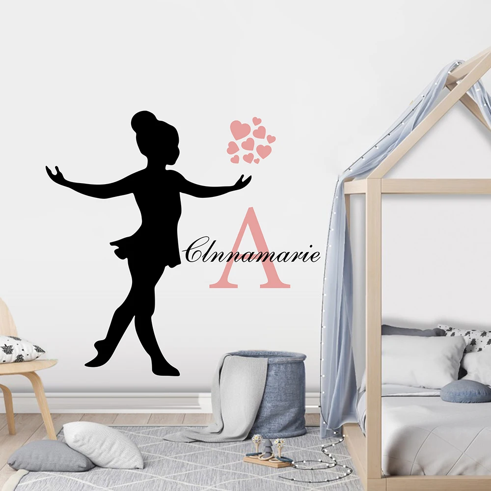 Custom Name Ballerina Dancer Wall Decal Sticker Girl Room Personalized Name Princess Queen Heart  Bedroom