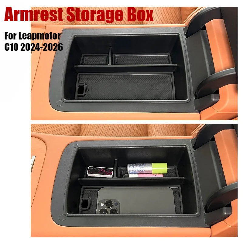 Caja de almacenamiento para reposabrazos para Leapmotor C10 2024-2026, organizador para coche, bandeja de almacenamiento para consola central, accesorios interiores para automóvil, TPE