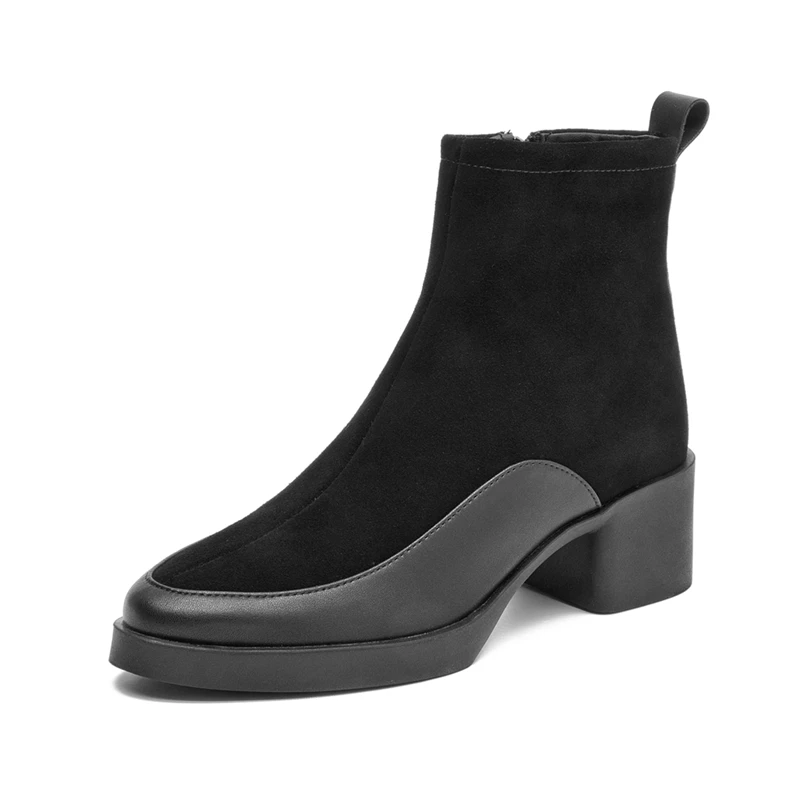 AIYUQI Women's Genuine Leather Chunky Heel Ankle Boots 2025