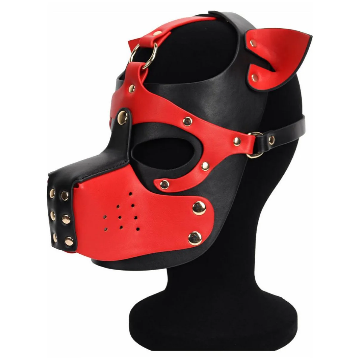 Unisex Sexy Fetish Role Play Costumes of Leather Harness Dog Mask Headgear for Halloween Carnival Masquerade Party Fun Prop