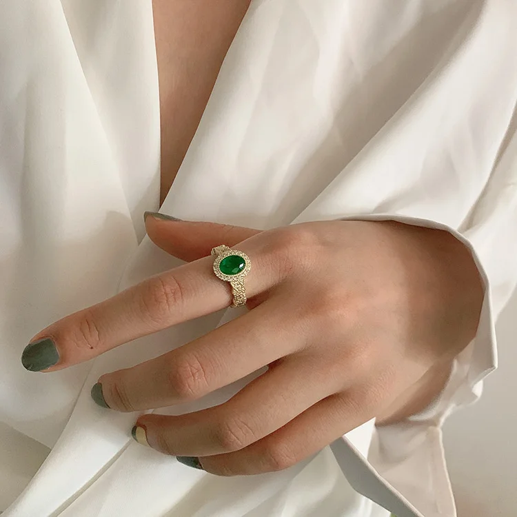 Luxury brand genuine real jewels Caibao imitation emerald temperament Hongbao Korean fashion tanzanne lanbao ring high quality