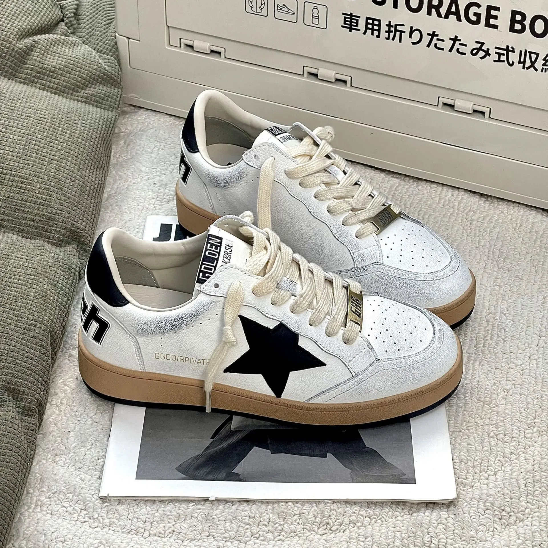 Casual Leather Pigskin Star Shoes Patchwork Color Rubbed Doing Old Flat College Style Women's White Shoes