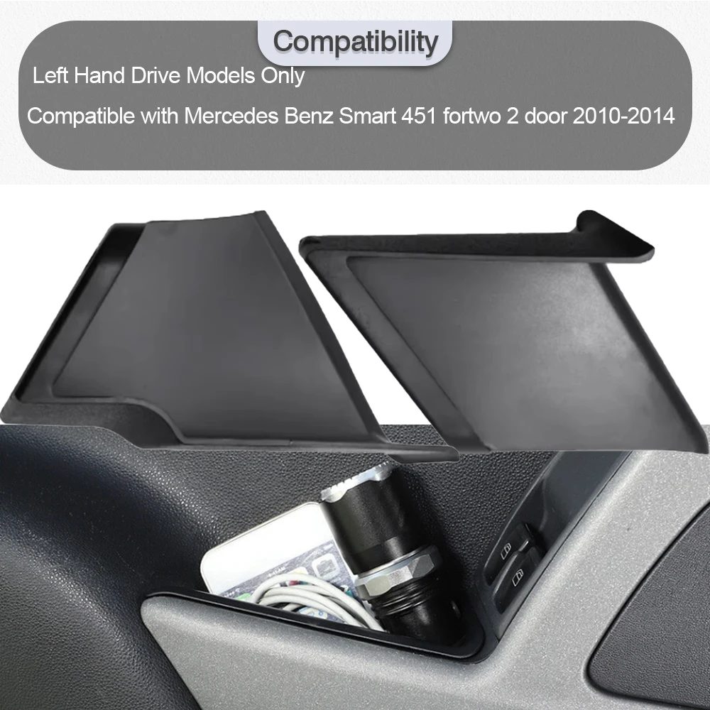

2pcs Car Door Handle Storage Boxes Left and Right Accessories For Mercedes Benz Smart 451 fortwo 2 door 2010 2011 2012 2013 2014