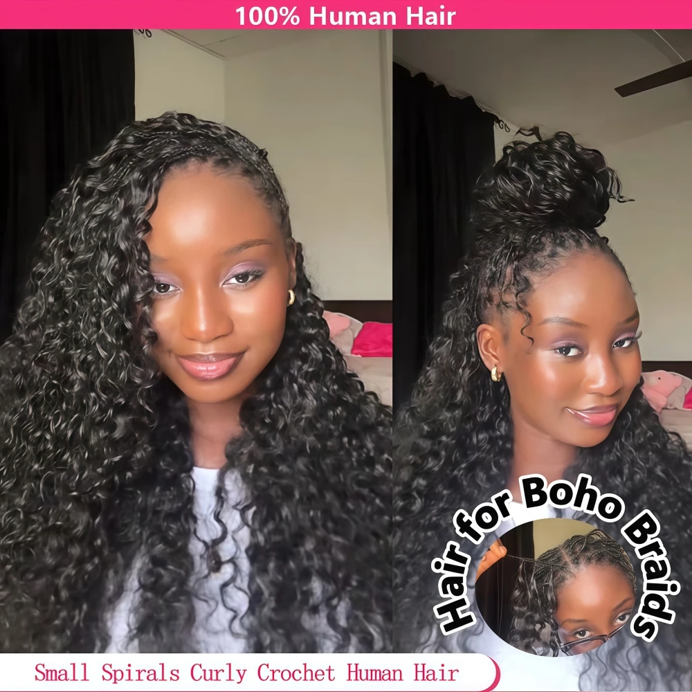 

Small Spirals Curl Feather Crochet Hair For Braid Human Hair Extensions Reusable Knotless Pre-Separated Pixie Curls Crochet Hair