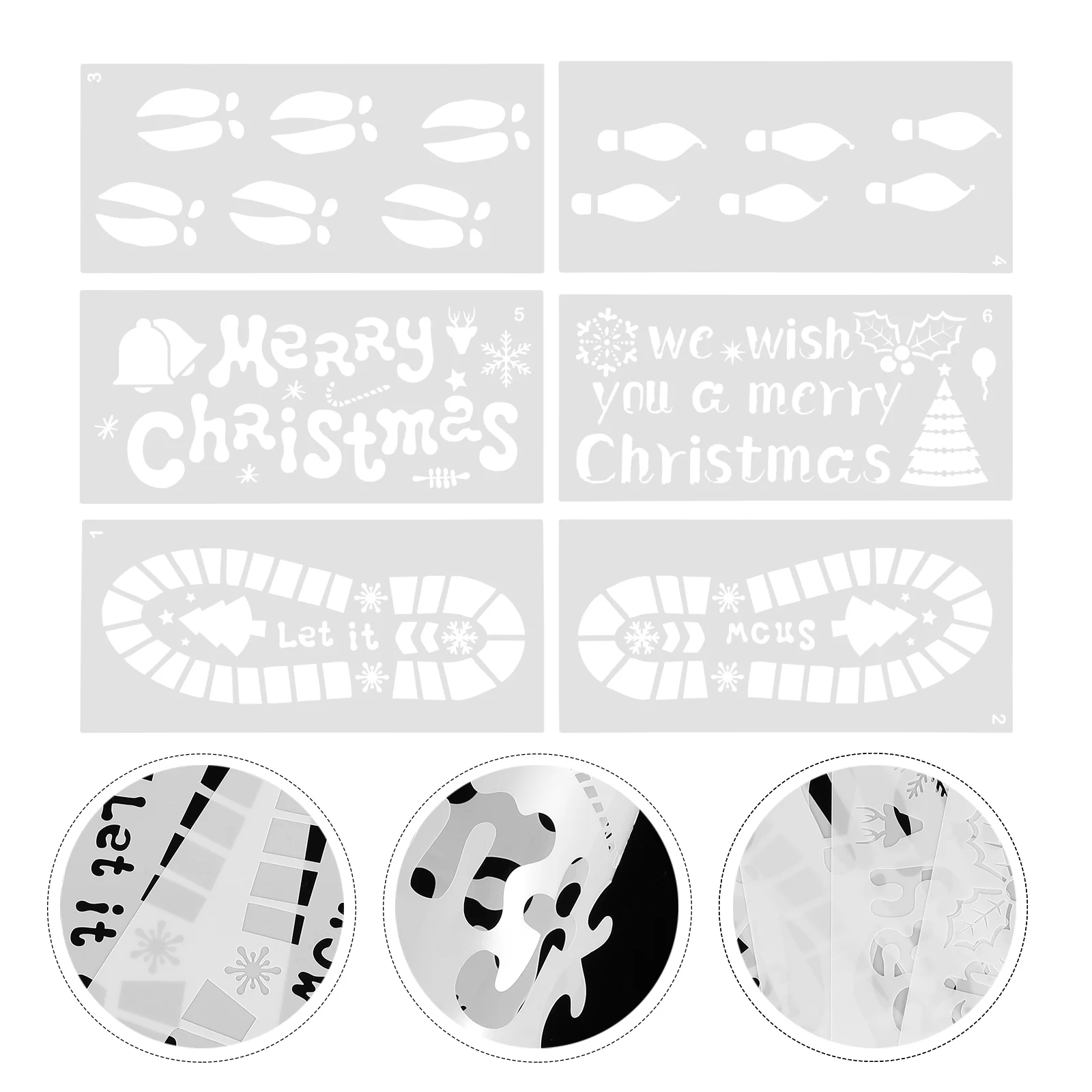 6 Sheets Christmas Cutout Template Hollow Drawing Tool Footprint Stencils DIY Craft Painting