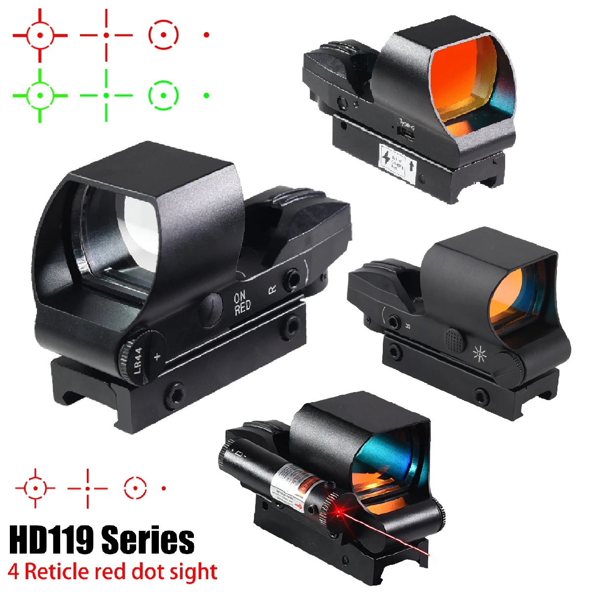 Red Dot Sight with Red Laser or USB Sight Tdoor Hunting Optics Riflescope Tactical Reflex Air Scope for 20mm Rail
