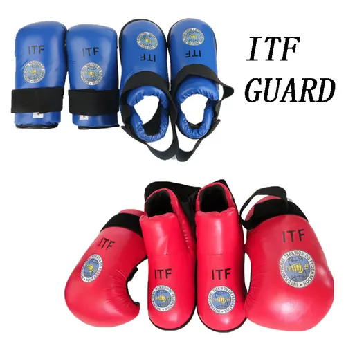 Imagen 1 del producto Taekwondo rojo/azul ITF Protector de mano calzado taekwondo para adulto niño Taekwondo ITF guantes Protector de pie conjunto Protector de tobillo