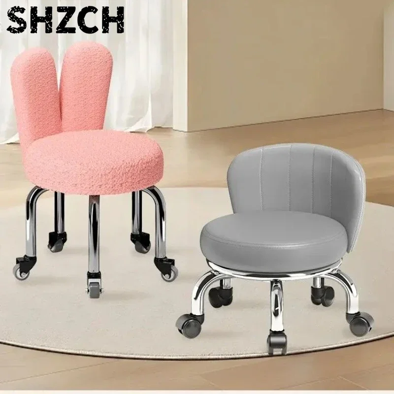 ‌Swivel Caster Stool with Backrest - Compact Adjustable Height Rolling Foot Rest, Multifunctional Stool for Kids & Home Use