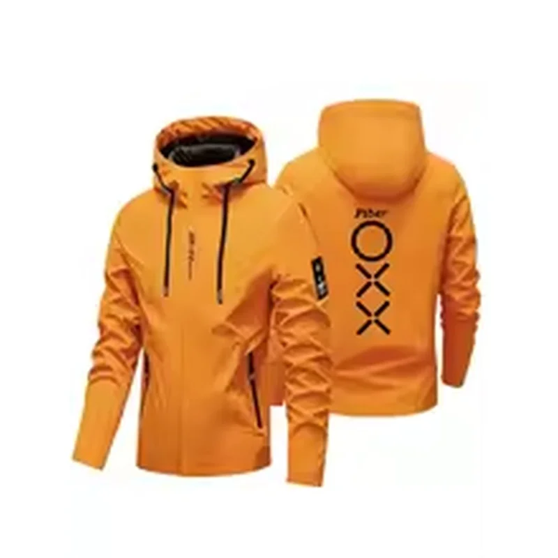 Men Letter Geometric Print Hooded Windproof Jacket Outdoor Casual Zipper Coat Orange Black White Gray Blue Spring Autumn Sports
