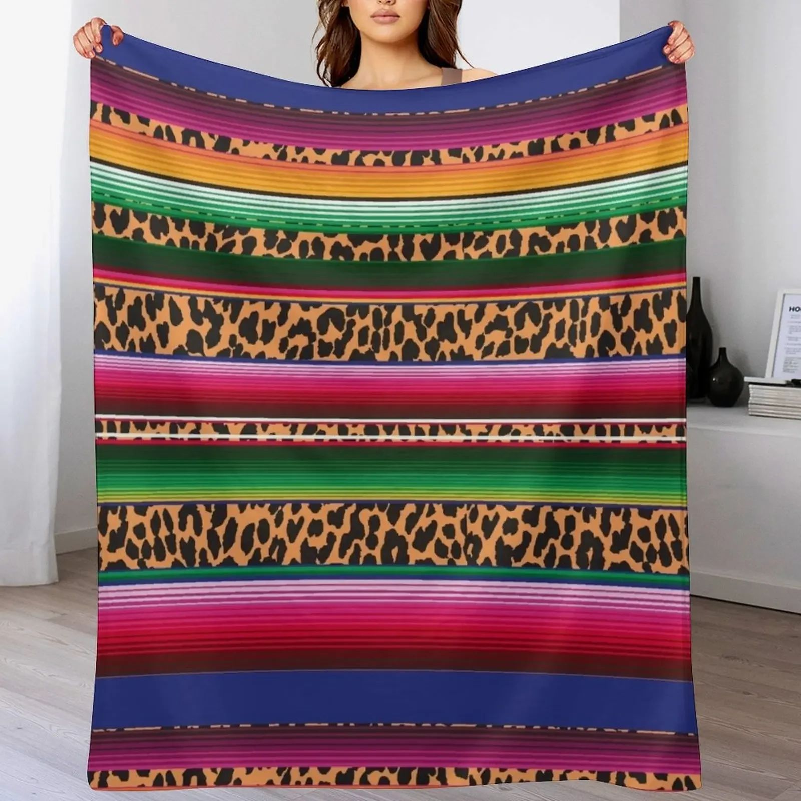 

Beautiful Mexican Serape and Leopard Print Throw Blanket Decorative Beds sofa bed Blankets