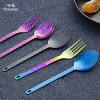 TiTo Outdoor Camping Titanium Spork 13.8g Ultralight Titanium Spoon Long Handle Spoon Outdoor Camping Picnic Titanium Fork