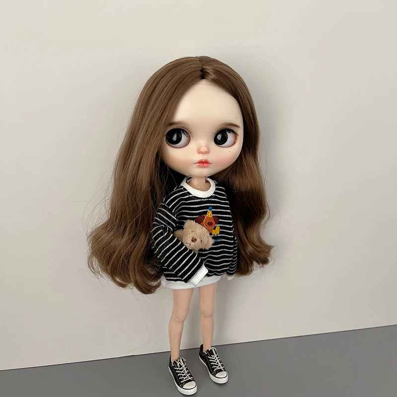 DLBell Blyth Puppenkleidung, gestreiftes Sweatshirt, süßer Hundedruck, lässige Oberteile, sportliches Outfit für Blyth OB24 Azone Pullip 1/6 Puppen