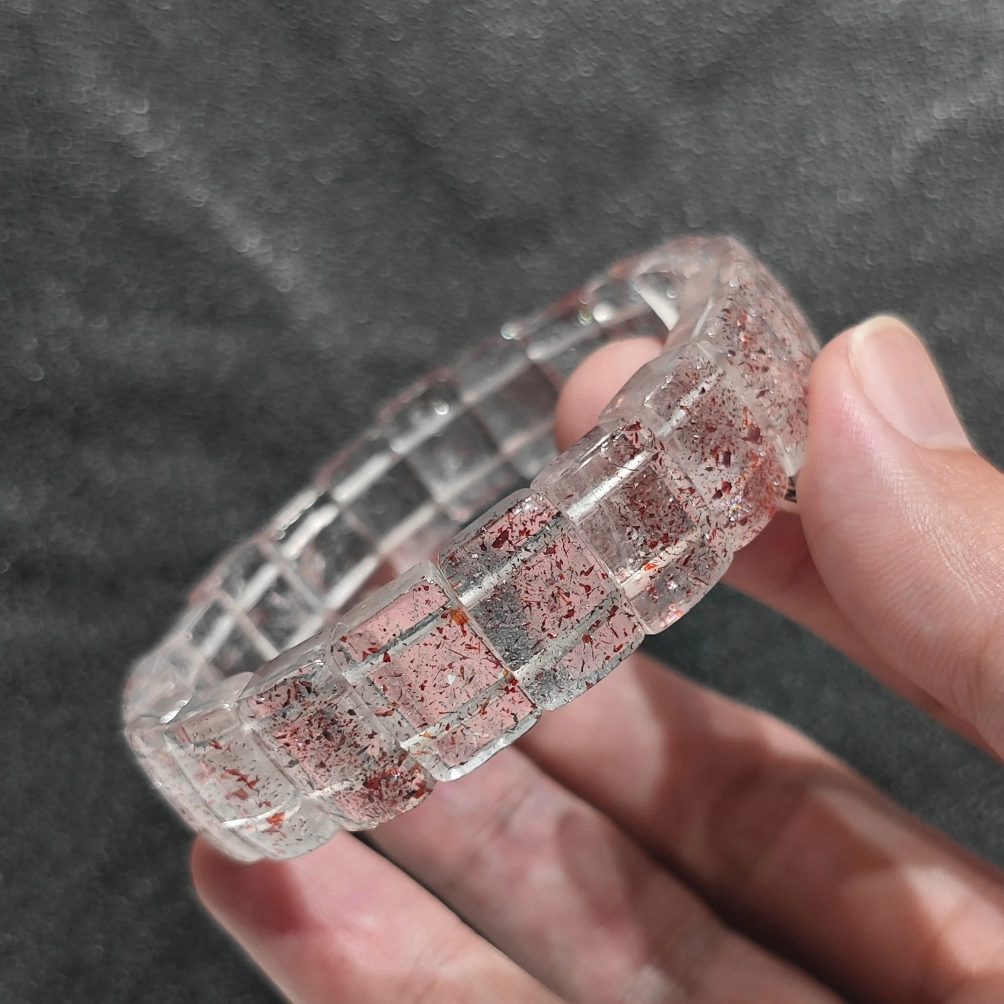 Sparkling Strawberry Quartz Cuff Bracelet Natural Gemstone Block Bead Wristlet Aesthetic Fine Stacking Jewelry Present