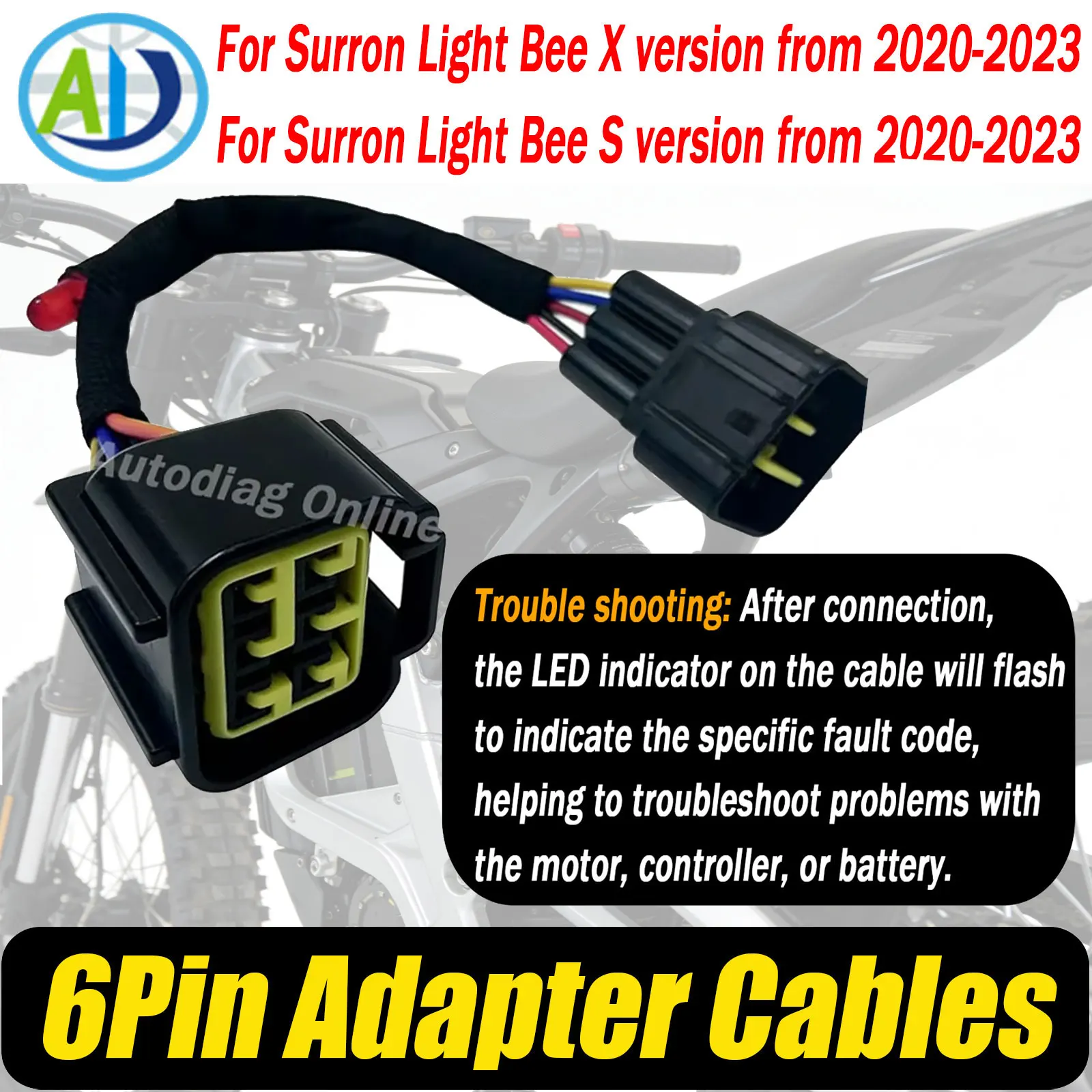 

Motorcycle Adapter Cable For Sur Ron Light Bee X LBX 6Pin Diagnostic Connector Cables For Segway X160 X2 Moto Cable with LED