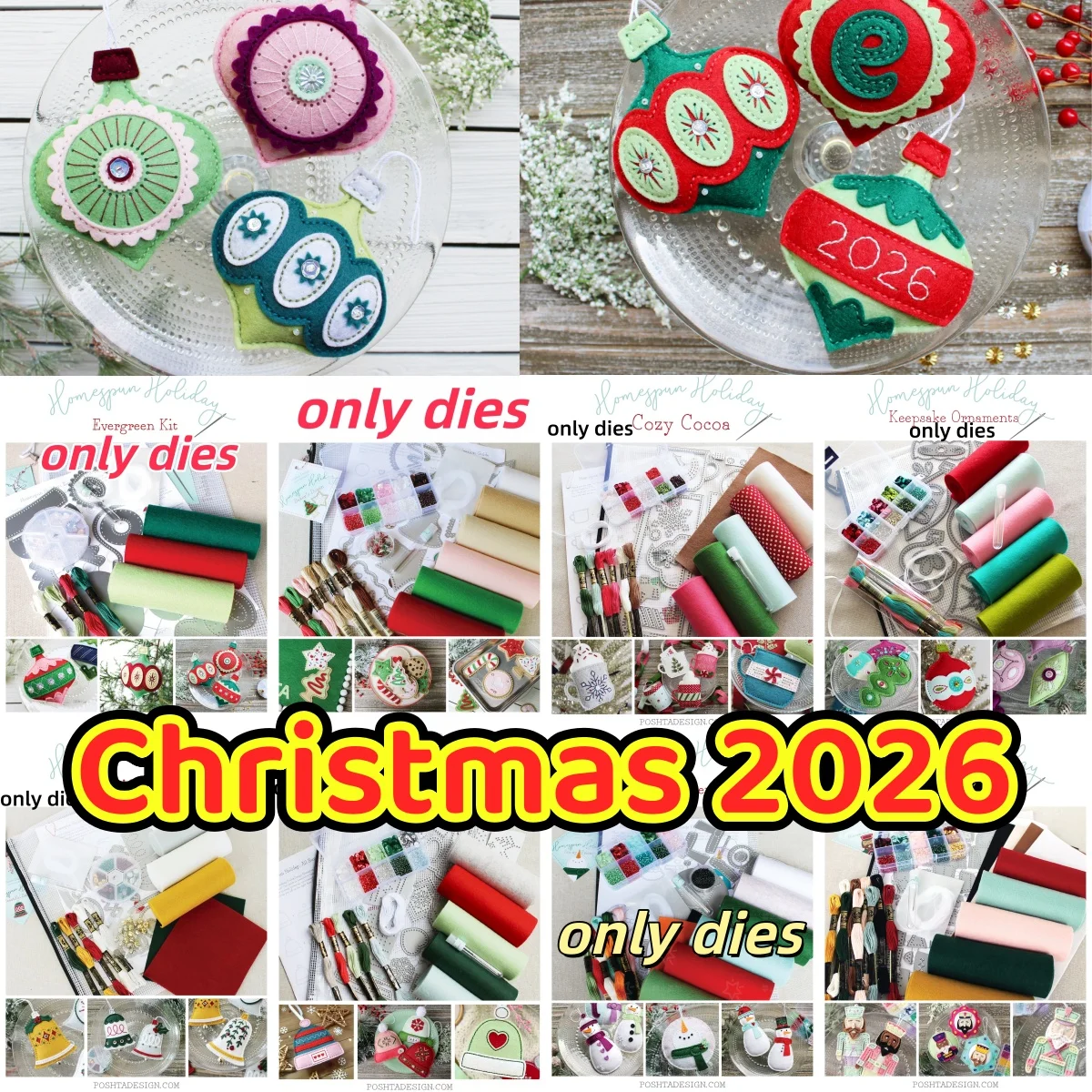 2026 New Christmas Homespun Holiday Evergreen Kit Clear Stamps Stencil For DIY Scrapbook Craft Decoration Embossing Felt Dies