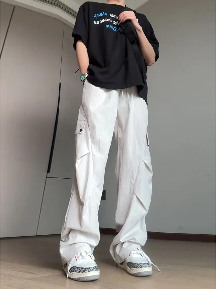 Ice Silk Cool Work Casual Pants Men's Summer Quick-drying American Trendy Brand Straight Loose Functional Micro-flare Pants
