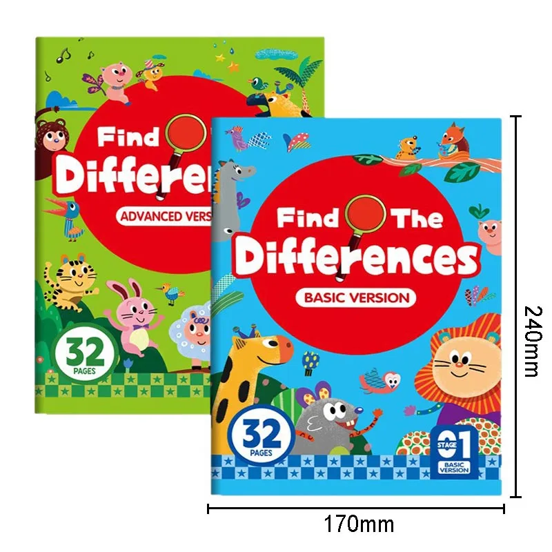 Montessori 32 Page Spot The Difference Book Improve Attention and Concentration Training Early Education Searching Game for Kids