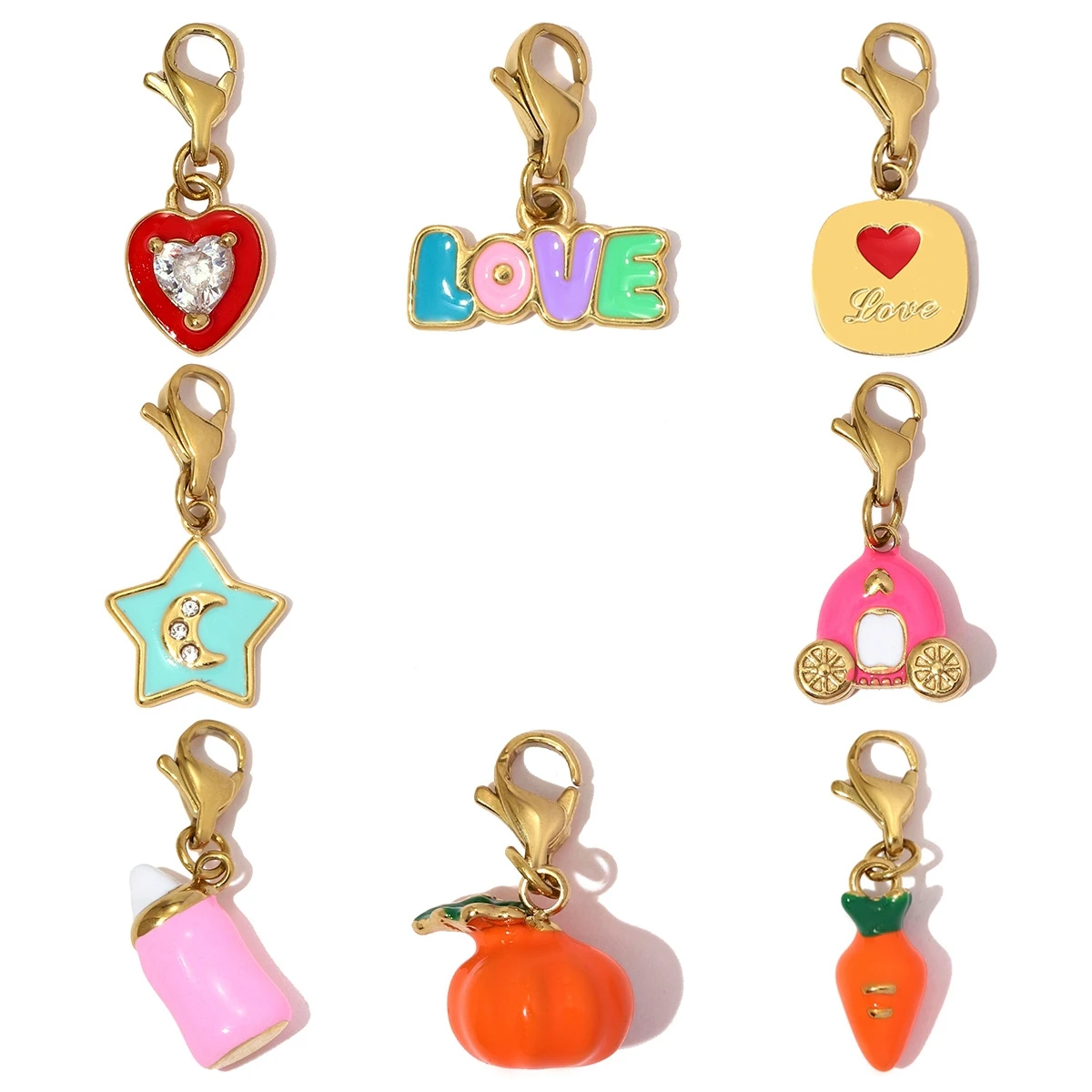 

3Pcs/Lot Stainless Steel Heart Star Clip on Charms Love Lobster Pendants For Making Fashion Jewelry Accessory Wholesale