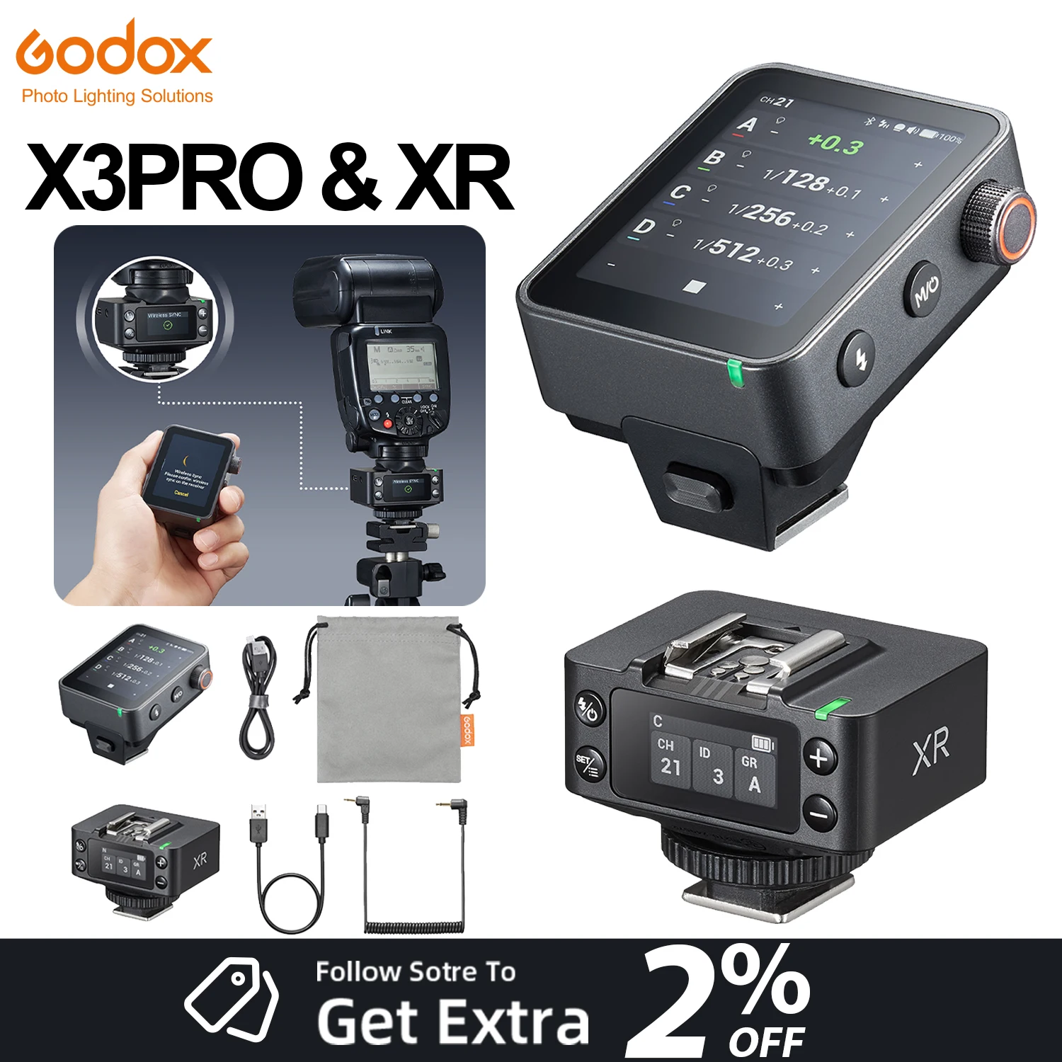 GODOX X3 PRO & XR For C/N/S 2.4'' TTL HSS 2.4G Wireless Flash Trigger TTL  2.4GHz Wireless Sync Receiver 100m Wireless Range