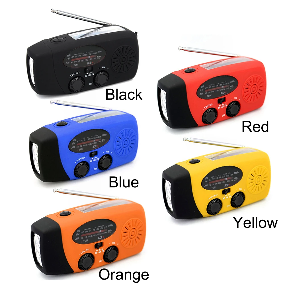 Portable Hand FM AM WB NOAA Radio Hand Crank Solar 2000mAh Radio LED Flashlight