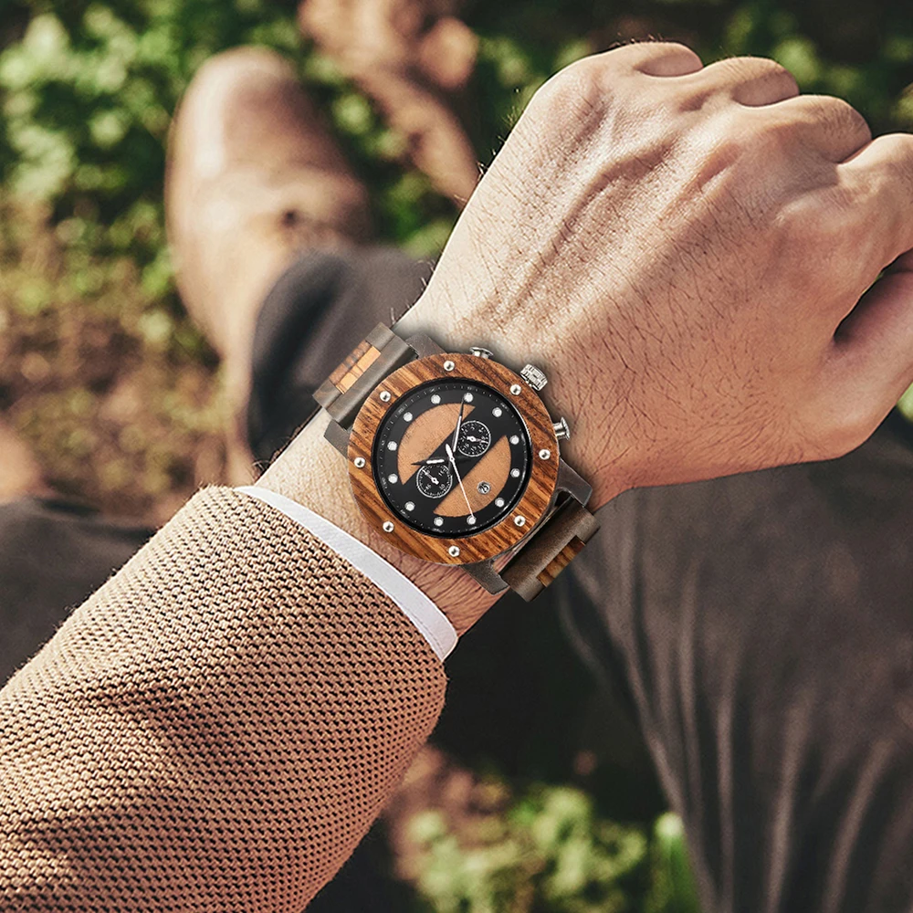 Fashion Men's Wooden Watch - Multi-functional Quartz Movement Elegant Blend of Nature and Technology