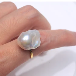 925 Sterling Silver Classic Natural Freshwater Baroque Large irregularity Pearl Ring 15-30MM adjustable size Fine jewelry RZ