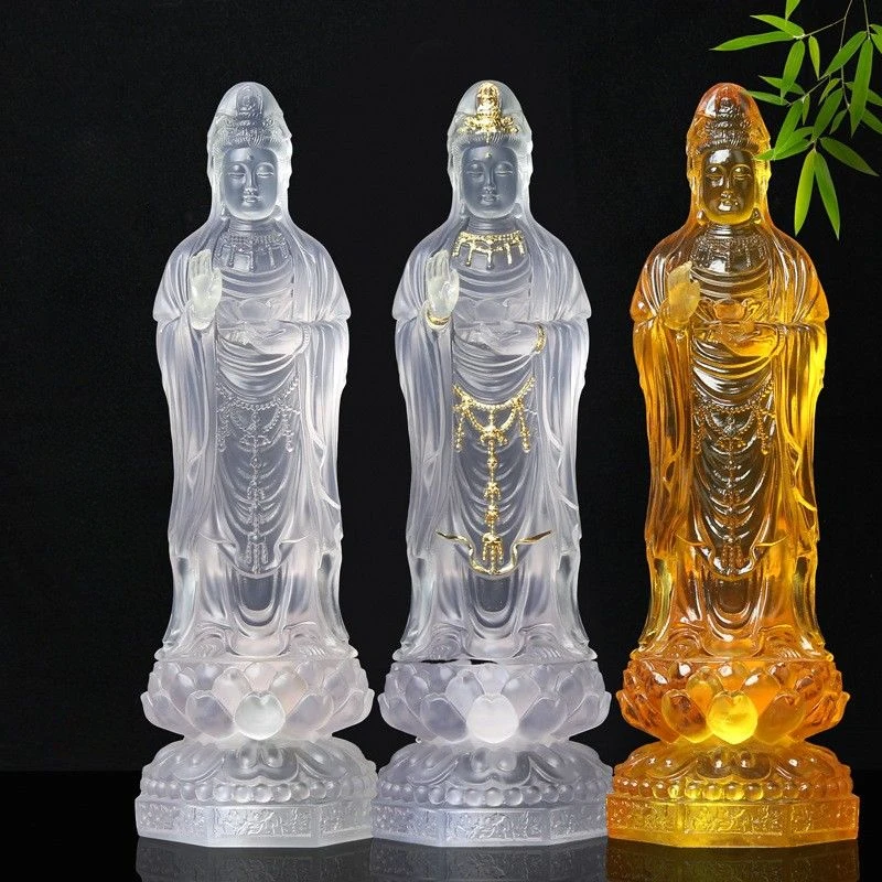 Resin Water Glaze South Sea Goddess of Mercy Buddha Statue Home Offerings Guanyin Bodhisattva Ornaments