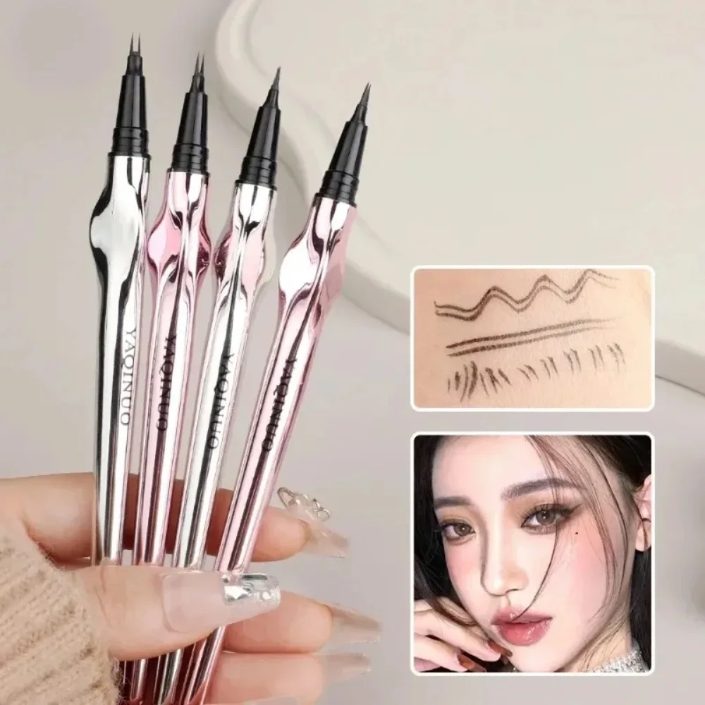 Novo lápis de sobrancelha selvagem à prova d'água, 2 pontos, caneta de sobrancelha coreana de longa duração, fácil aderência, ponta ultrafina, traços de cabelo de bicho da seda