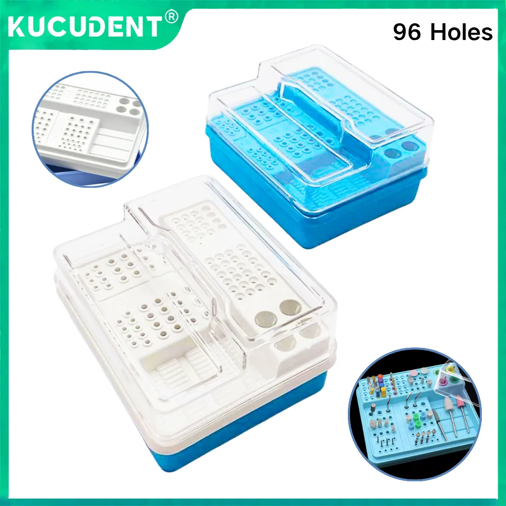 

96 Holes Dental Burs Sterilization Box for Drill/Endo Files Autoclave Disinfection Storage Case with Dust Cover Plastic Stand