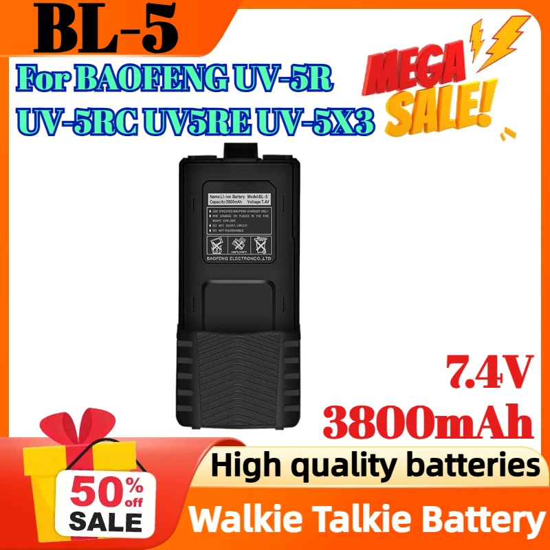 

BL-5 7.4V 3800mAh Battery For BAOFENG UV-5R UV-5RC UV5RE UV-5X3 BF-F8HP GT-5R BF-F8/9 Walkie Talkie Battery
