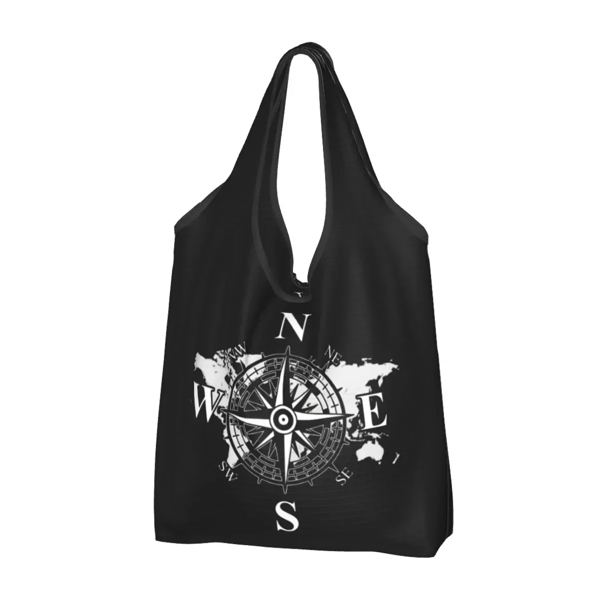 Fashion Compass With Shopping Tote Bags Portable Cardinal Points Of Earth Grocery Shopper Shoulder Bag