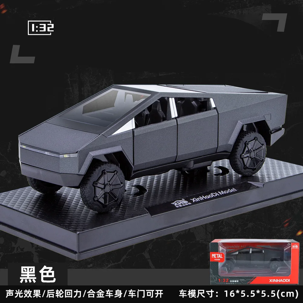 1:32 Cyberpunkowy Pickup Truck Model Ze Stopu Metalu Zabawka Samochodowa dla Dzieci Pull-Back Dźwięk LED Elektryczny Samochód Dwudrzwiowy Odlew Zabawka Prezent na Festiwal