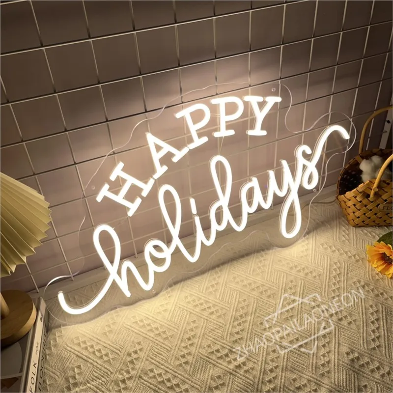 Happy Holidays Neon Led Sign Merry Christmas Party Neon Lights Wall Art Decoration Room Decor Bedroom Night Lights Neon Lamps - view 4