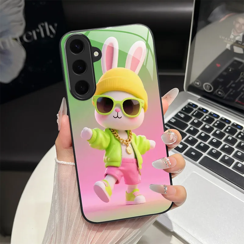 حافظة هاتف لهاتف سامسونج S24/S24 Plus تصميم عصري خيالي من الزجاج المقسى مصد صلب لهاتف جالاكسي S 24 أغطية خلفية للحماية الكاملة