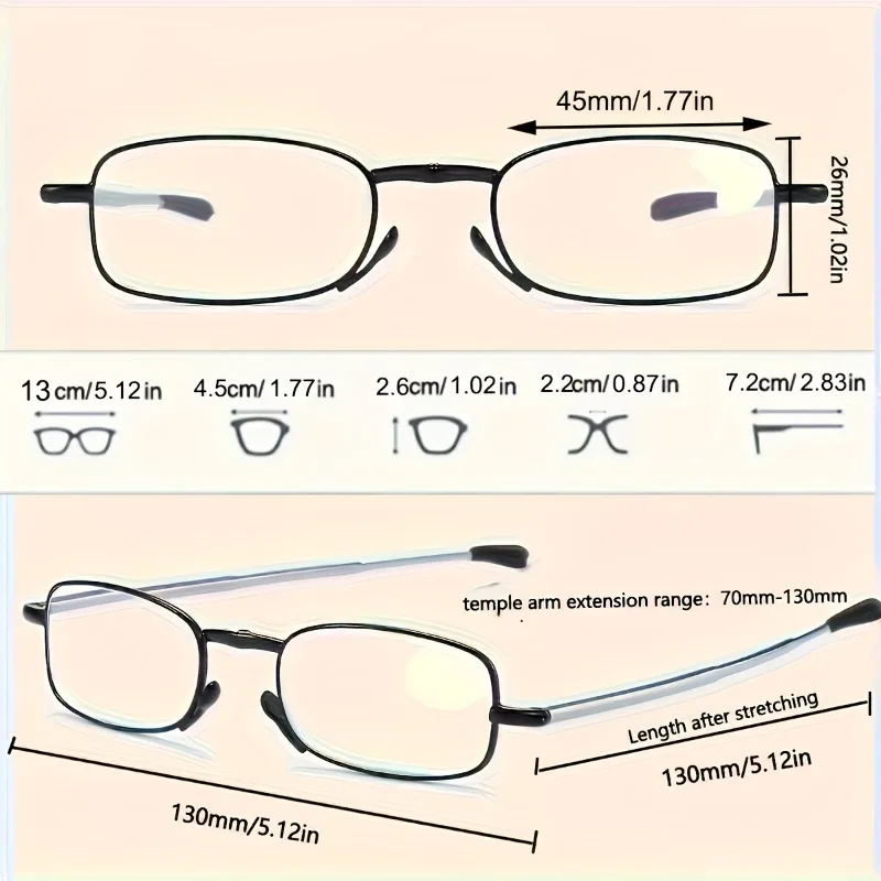 Zusammenklappbare Lesebrille mit blau lichtblockierenden Gläsern +1,0 bis +4,0 Stärken, tragbares Taschendesign für Männer und Frauen – Detail 6
