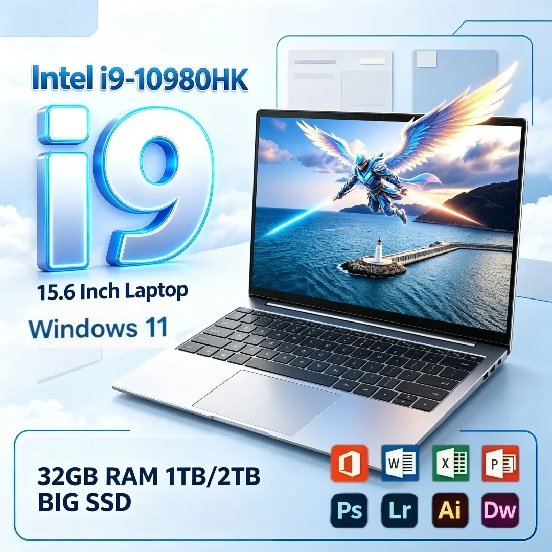 15.6 Inch Hot Selling Ultra Slim Laptop Intel i9-10980HK 16/32GB RAM 1TB/2TB Big SSD Portable Windows11 Office Study Notebook