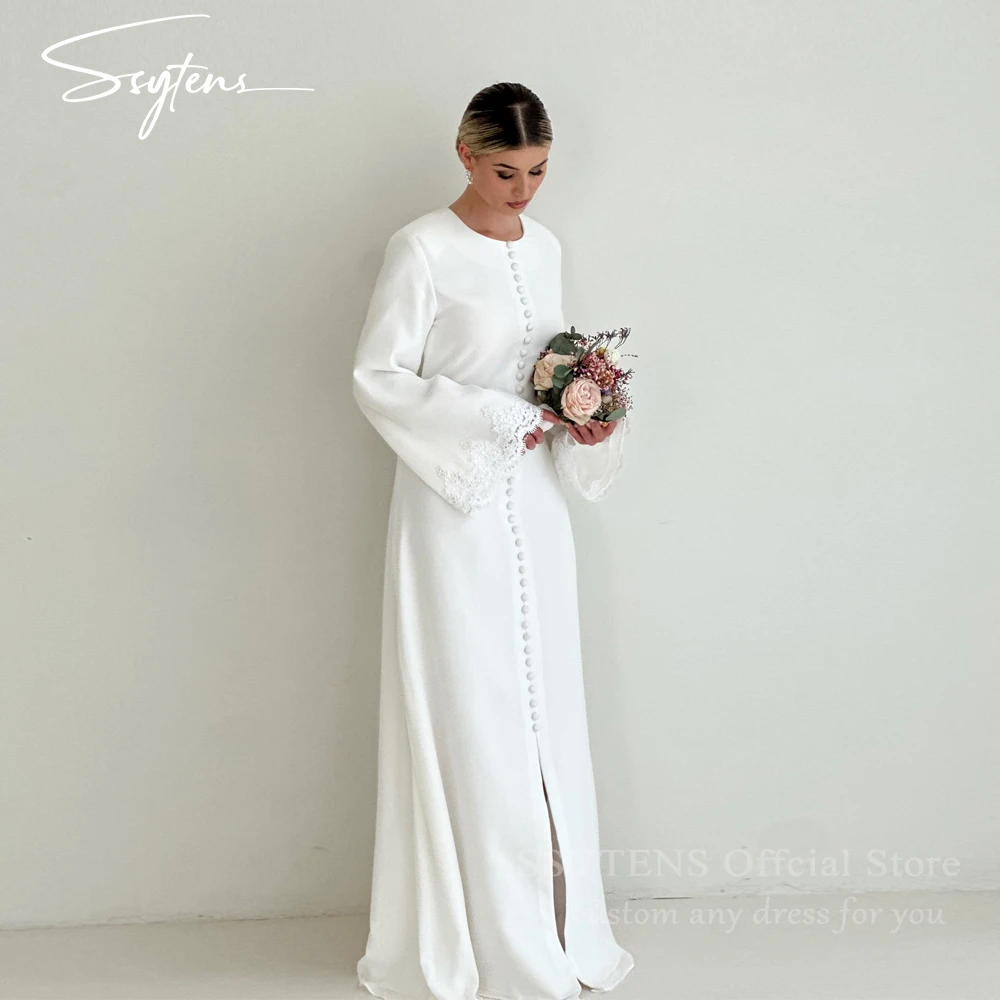 

SSYTENS Vintage Wedding Dresses 2025 Luxury Slit Bridal Dress ​Customized Lace Long Sleeve Arab Bride Dress White Wedding Gowns