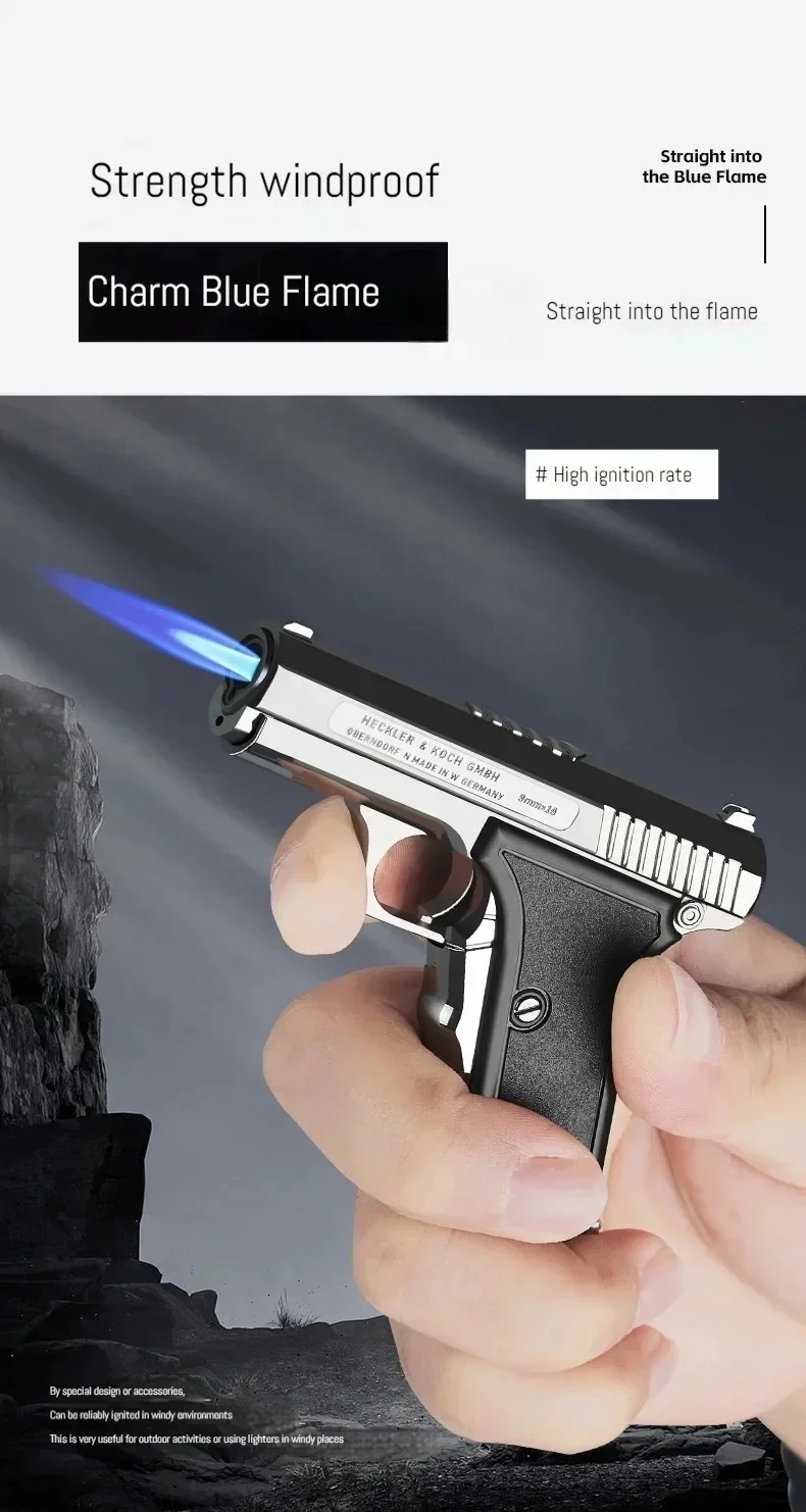 Tragbares Feuerzeug mit Anhänger, winddicht, für den Außenbereich, Metall, blaue Flamme, nachfüllbares Feuerzeug, Zigarettenzubehör, Geschenk für Männer – Detail 6
