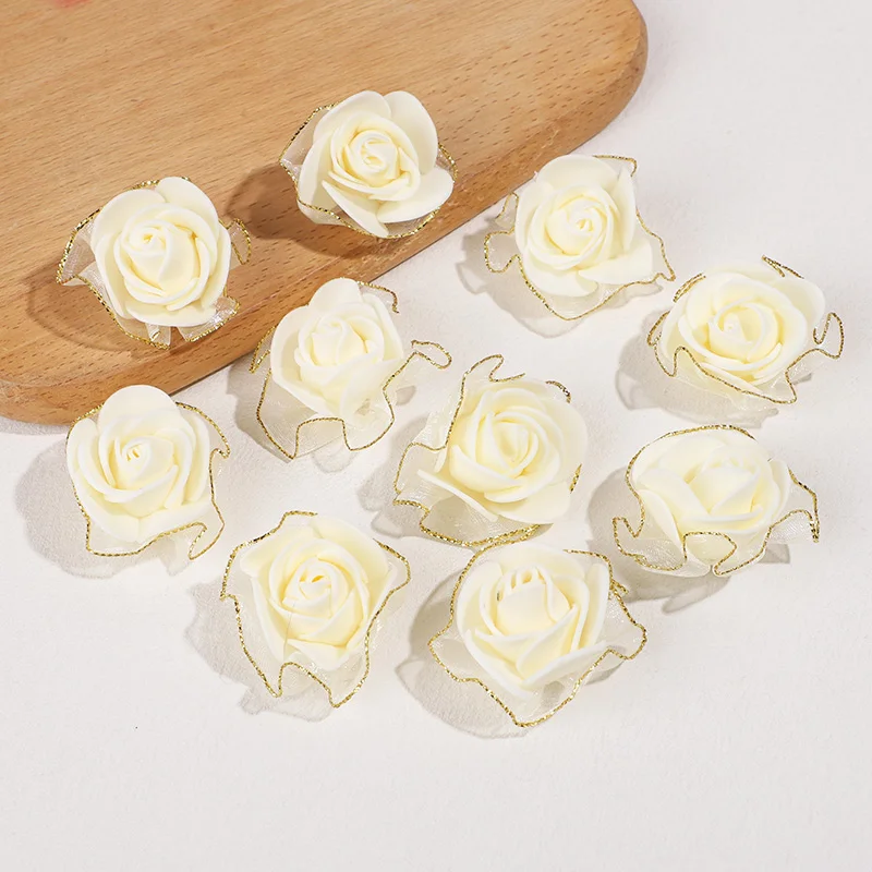 

10pcs Artificial Rose Flower Heads With Lace Edge Wedding Bouquet Marriage Decorations Ornaments DIY Wreath Garland Accessories